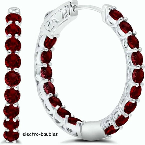 Natural Garnet Sterling Silver Inside Out 1.3 carat Hoops - NEW - Picture 1 of 12